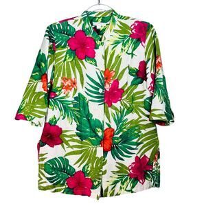 Erin Button Front Shirt Jacket Women Sz S Linen Blend Hawaiian Tropical Coastal